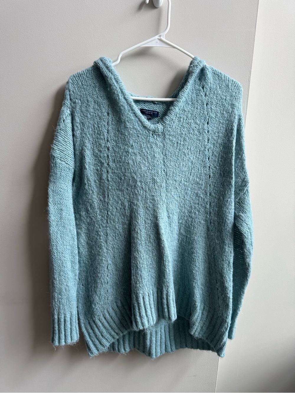 Cozy Light Blue V-Neck Hooded Women's Sweater